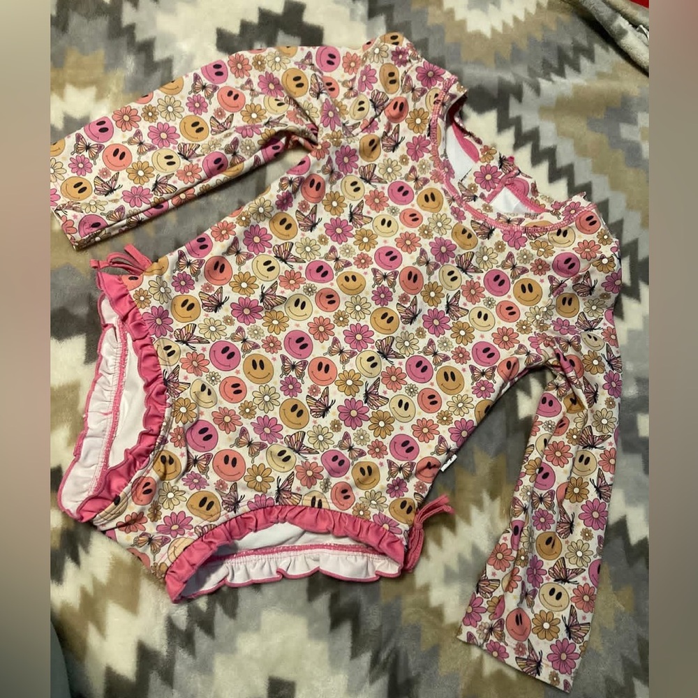 Floral Smiley Face Long Sleeve Swim suit